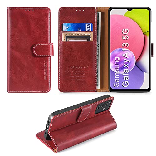 FMPCUON Funda Compatible con para Samsung Galaxy A13 5G, Funda Tapa Libro Movil Carcasa PU Cuero para Samsung Galaxy A13 5G [Ranura para Tarjeta] [Función de Soporte],Rojo Cover
