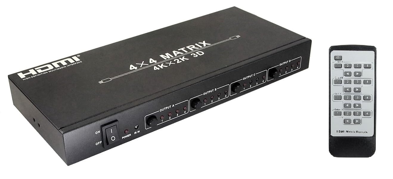 Maddison Matrice HDMI 4 x 4 con telecomando (4 ingressi/4 uscite) Supporta risoluzioni display fino a 4K x 2K @ 30Hz, 1080P @ 120 Hz e 1080P 3D @ 60Hz