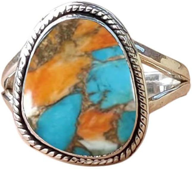 NKG Blue Copper Turquoise Gemstone Ring 925 Sterling Silver Statement Ring For Women Birthday Christmas Gift For Her Native American Style Mohave Ring