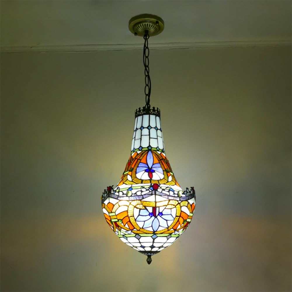 SXECAEPS American Retro Color Glass Pendant Lamp LED European Luxury Creative Living Room Restaurant Bedroom Cafe Bar Villa Hotel Corridor Chandelier (D D30CM)