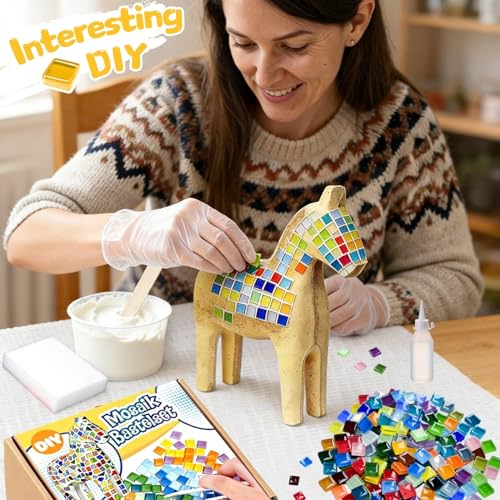 Mosaiksteine zum Basteln,Mosaik-Pferd-Set Mit Bunt Mosaikfliesen,Pferde Rohlinge,Materialien,Werkzeuge,Bedienungsanleitung,Mosaik Bastelset Erwachsene Kinder,für DIY Kunstprojekte,Zuhause Dekoration