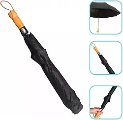Guarda Chuva Automático Grande e Reforçado, Cabo de Madeira Ergonômico, Resistente ao Vento, Dobrável na Cor Preto