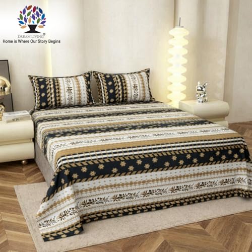 Image of Dream Living Premium Soft Double Bedsheet with 2 Pillow Covers | 130 GSM | 220x250 Cm | Beige & Black