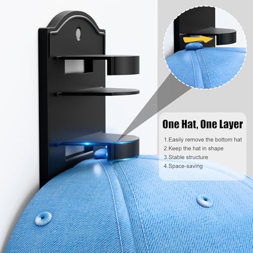 MSKEI Organizador de chapéus adesivos para bonés de beisebol na parede, suporte de armazenamento de