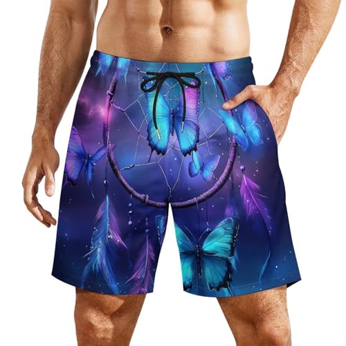 Dream Catcher Butterfly Purple Beach Shorts for Men Swim Trunks Quick Dry Swim Shorts with Compression Liner Pocket - Main Image