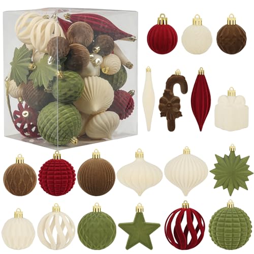 50 Pcs Velvet Christmas Ornaments Balls Set, Multi...