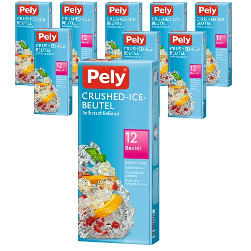 Pely Crushed-Ice Beutel, selbstschließend, Vorteilspack (9x 12 Beutel) im Karton, selbstgemachtes Eis für zuhause, Cocktaileis