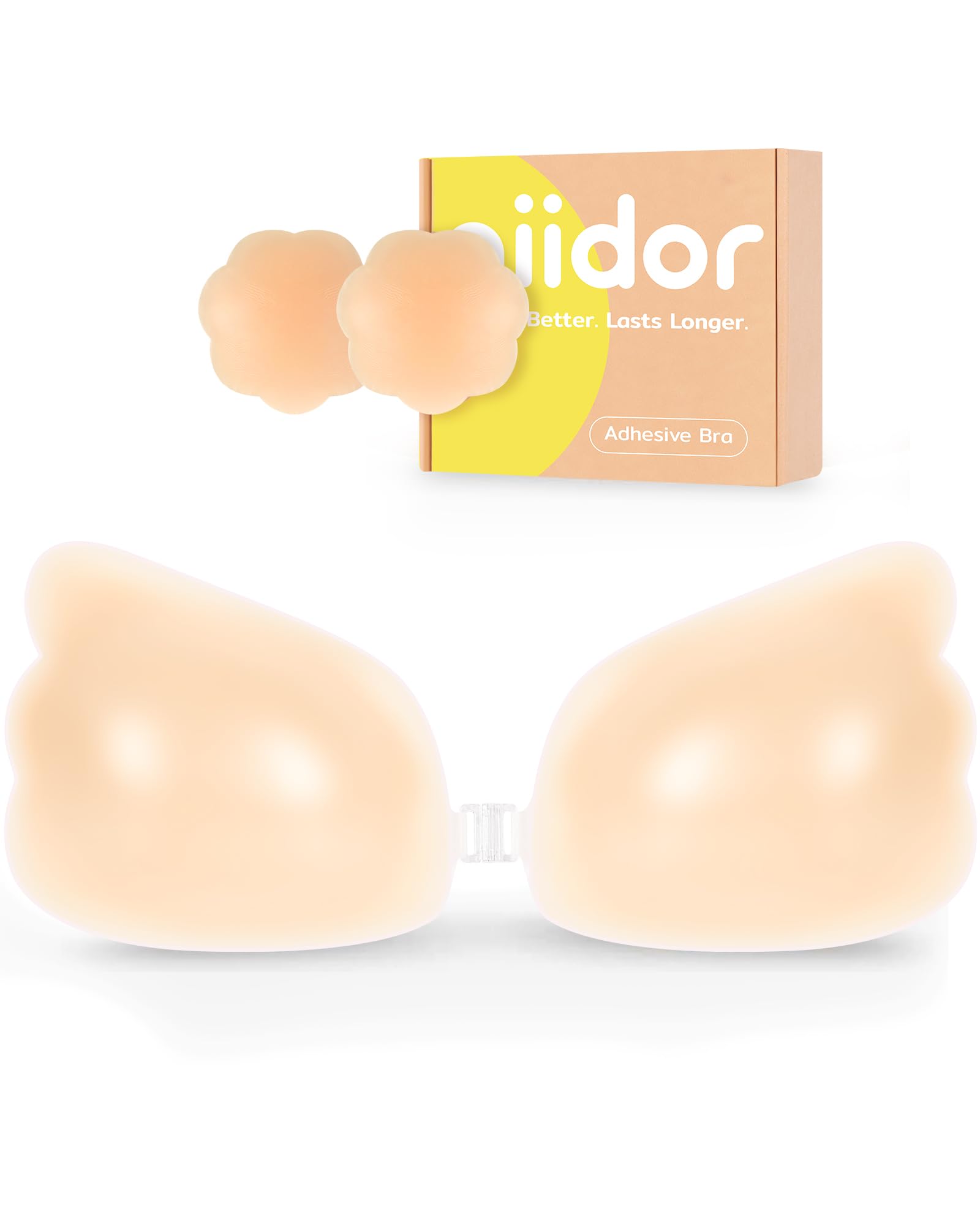 Photo 1 of Niidor Sticky Bra Strapless Silicone Adhesive Push Up Invisible Backless Bra for Women with Nipple Covers Wing-Shape Pink White