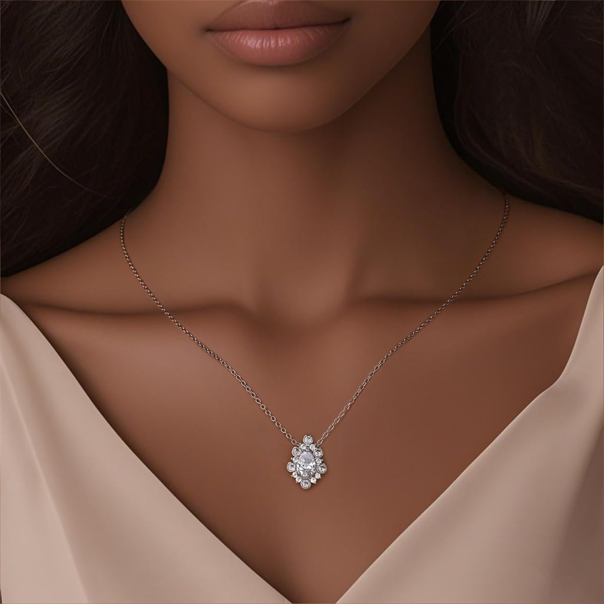 Sterling Silver White Gold Plated Cubic Zirconia Pendant Necklace for Women Silver Necklace Love Gift for Mom＆Wife - Image 3