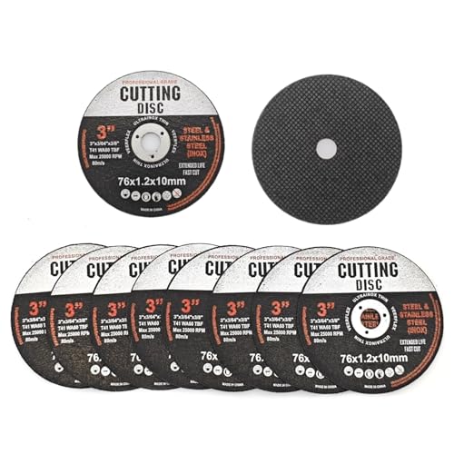 JZK 10 discos corte 76 mm, 76 x 1,2 x 10 mm, discos corte ultrafinos 3 pulgadas para amoladora angular, discos de corte de metal, discos amolar acero inoxidable para metal y madera