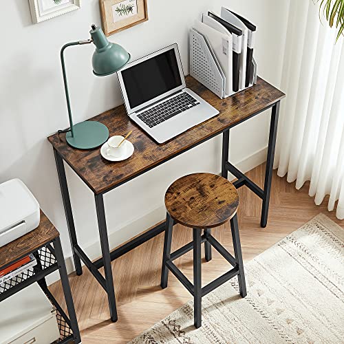 VASAGLE Bartisch mit Barhocker Set, Essgruppe, Stehtisch mit 2 runden Stühlen, Stahlgestell, Industrie-Design, vintagebraun-tintenschwarz LBT219B01