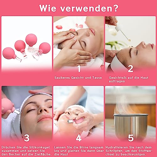 4 Stück Schröpfgläser mit Silikon Saugball, Schröpfglas Set aus Echtglas, Face Cupping Set gegen Falten & Verspannungen, Schröpfen gegen Cellulite