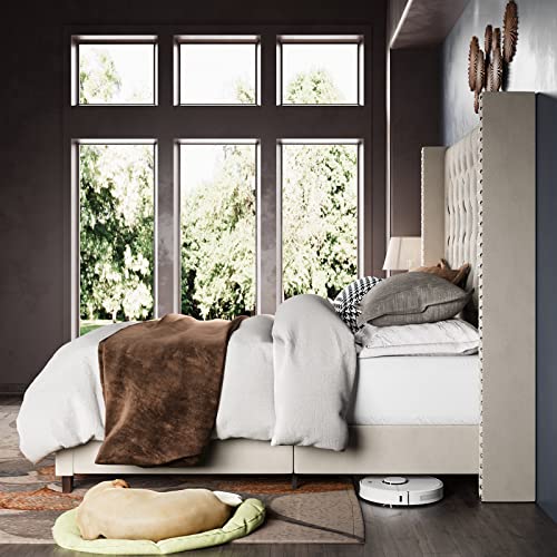 Jocisland JLGQ70G Velvet Upholstered Bed Frame Queen Size 61.4 Inch Tall Headboard Queen Bed Frame/Deep Button Tufted/No Box Spring Needed/Cream thumb #5