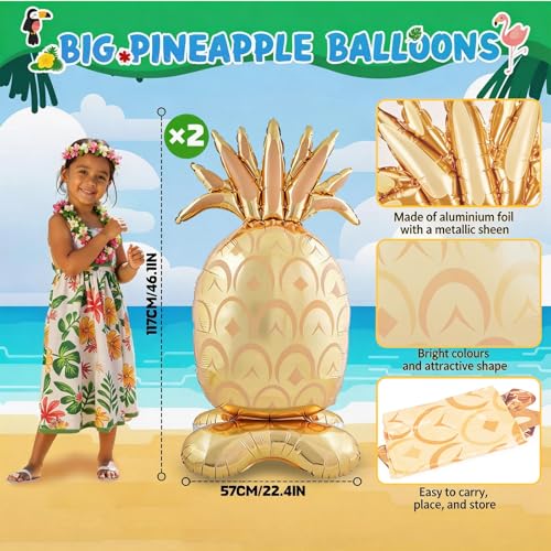 Image of PHOGARY 2 Pcs Big Pineapple Balloons, Standing Inflatable Hawaiian Foil Balloon for Summer Beach Pool Luau Hawaiian Aloha Party Decoration Birthday Fruit Themed Party Supplies