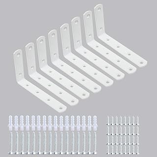 Shelf Brackets 8pcs Corner Brace White Steel L Brackets for Shelves 5 Inch x 3 Inch Decorative Corner Brackets for Wall Jo...