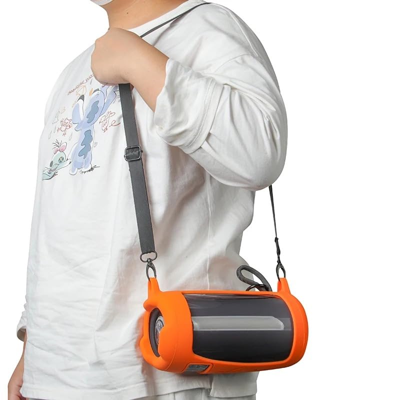 Silicone Case Cover for JBL Pulse 5,Travel Carrying Protective Gel Soft Skin for Portable Wireless Speaker,with Shoulder Strap,Speaker Protective Shell Sleeve Accessories (Orange)