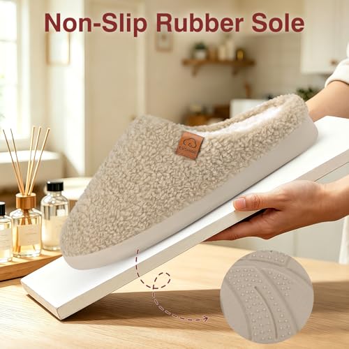 Image of Evshine Memory Foam Fuzzy Slippers for Women Curly Fleece House Shoes | Indoor Outdoor, Comfy and Warm Fur Lining, Non-slip Rubber Sole, Bedroom Slip on, Cozy, Cushioned, Machine Washable