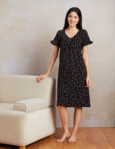 Image of Amazon Brand - Symbol Women Cotton Knee Length Regular Fit Nighty | Night Dress (Available in Plus Sizes)