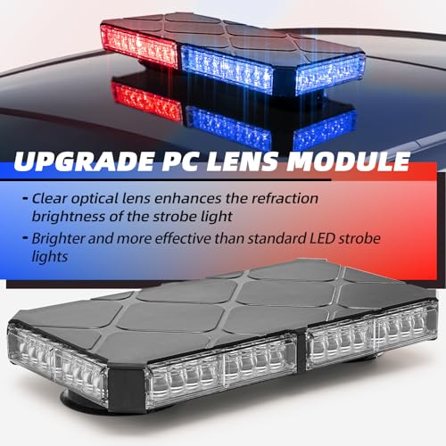 Image of 12 Inch Roof Top Strobe Lights /Magnetic Base, Mini LED Flashing Traffic Light Bar for Plow Tractors, Tow Trucks, Pickups, Roadside Assistance Vehicles (Red /Blue)
