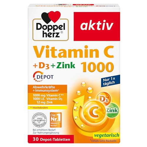 Doppelherz Vitamin C 1000 + D3 + Zink Hochdosiert mit Vitamin C Zink und Vitamin D3 zur Unterstützung einer normalen Funktion des Immunsystems 30 DEPOT-Tabletten