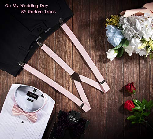 TIE G Solid Color Men's Suspender + Woven Bow Tie Set for Wedding : Vivid Color, Adjustable Brace, Strong Enhanced Clip, Elastic Band (Champagne Beige)