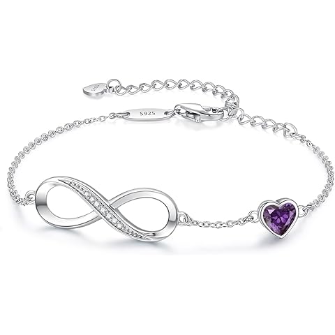 CDE Infinity Heart Birthstone Charm Link Bracelet for Women 925 Sterling Silver Adjustable Mother's Day Christmas Day Gift Anniversary Birthday Jewelry for Wife Girlfriend Her
