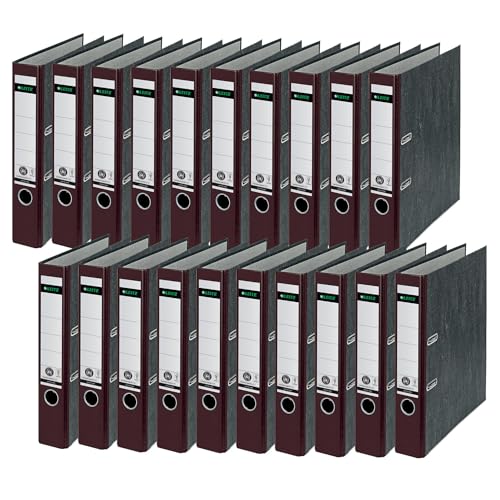 Leitz Qualitäts-Ordner, 20er Pack, das Original, DIN A4 Aktenordner schmal, 5 cm breit, Wolkenmarmor-Papier, Recycling-Ordner, Blauer Engel, Mit 180° Mechanik, Höchste Stabilität, Braun, 10505075