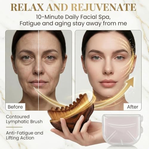 Image of Lymphatic Brush Guasha | Face Sculpting Tool for De-Puffing, Jawline Definition & Skin Firming | Soft Bristle Facial Lymphatic Drainage Brush for Massage & Skincare Use
