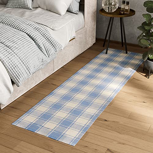 Barnyard Designs 2X7 Handmade 100% Cotton Runner Rug, Boho Kitchen Rug, Runners For Hallways Or Boho Bathroom Decor, Farmhouse Kitchen Rug, Kitchen Runner Throw Rug, Boho Kitchen Decor, Light Blue #TOP19