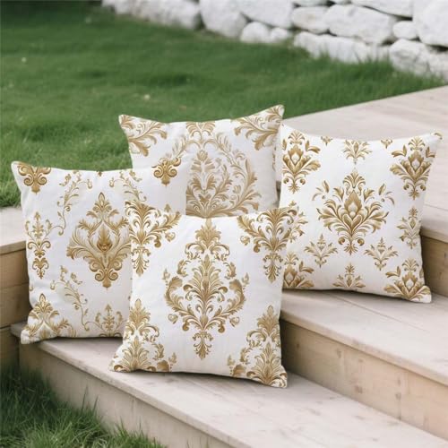Housse de coussin 80x80cm lot de 4 crème avec impression double face durable - 4
