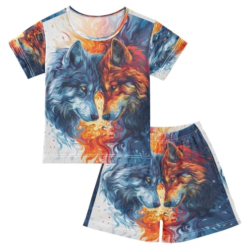 senya Short Sleeve Pajamas Sets Summer Cotton Sleepwear Blue Red Wolves