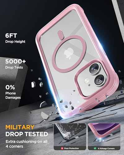 Image of Miracase Glass Series Designed for iPhone 12 /12 Pro 6.1 Inch, Upgrade Full-Body Magnetic Case with Built-in 9H Tempered Glass Screen Protector, with Camera Lens Protector, Magnetic Pink