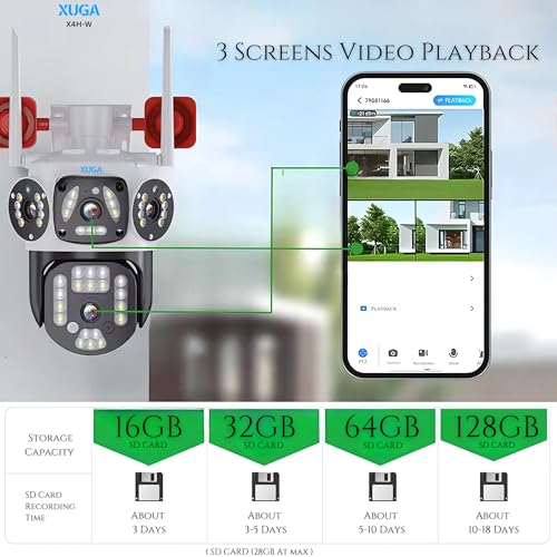 Image of XUGA Cybernautt X4H-W 4MP FHD Dual Lens WiFi Outdoor CCTV Camera | PTZ | Color Night Vision | 3 View Screen | Motion Detection | Two-Way Audio| IP66 Waterproof