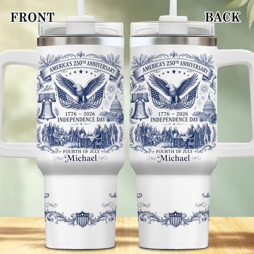 Image of Personalized 250th Anniversary Of America Tumbler - Custom Patriotic USA Flag 1776-2026 Gifts - US Eagle Freedom Tumbler 40OZ A14 - American Flag Independence Celebration Gifts For Men, Women