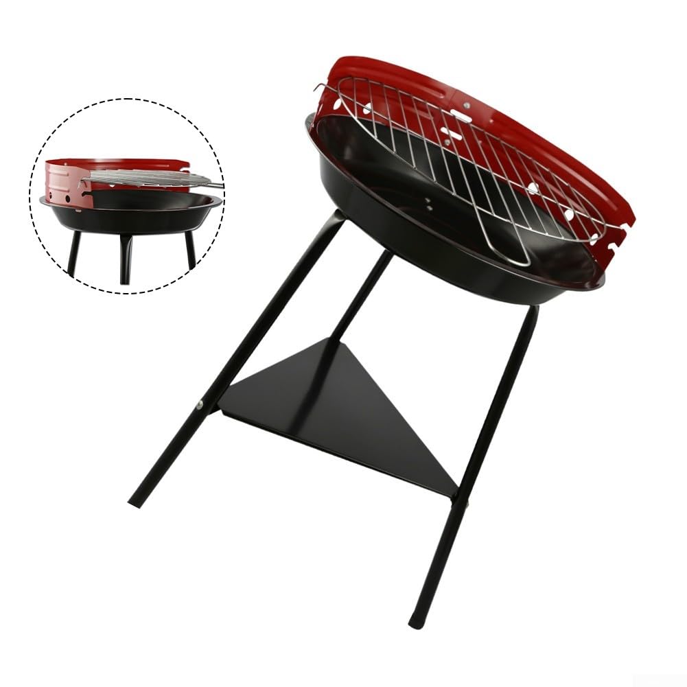 Przenośny grill na węgiel drzewny – 35 cm okrągły grill na zewnątrz do ogrodu, na kemping i taras, odporny na wiatr, stabilna metalowa konstrukcja, emaliowany palenisko, idealny dla miłośników