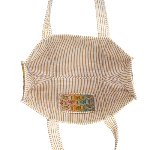 Image of Cotton Tiger Block Print Tote Bag, Indian Handmade Shopping Shoulder Bag, Unisex Market Daily Use