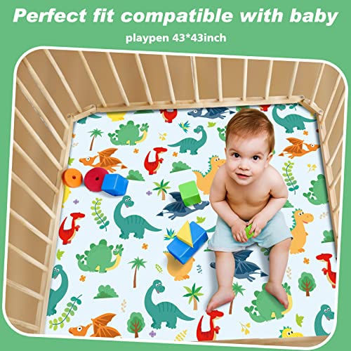 Dinosaur Portable Baby Play Mat 43 X 43 Inch Animal Washable Foldable Non Slip Crawling Mat For Babies Kids Play Mats Pad For Floor Playpen Toddler Infants Tummy Time Activity Mat #TOP6
