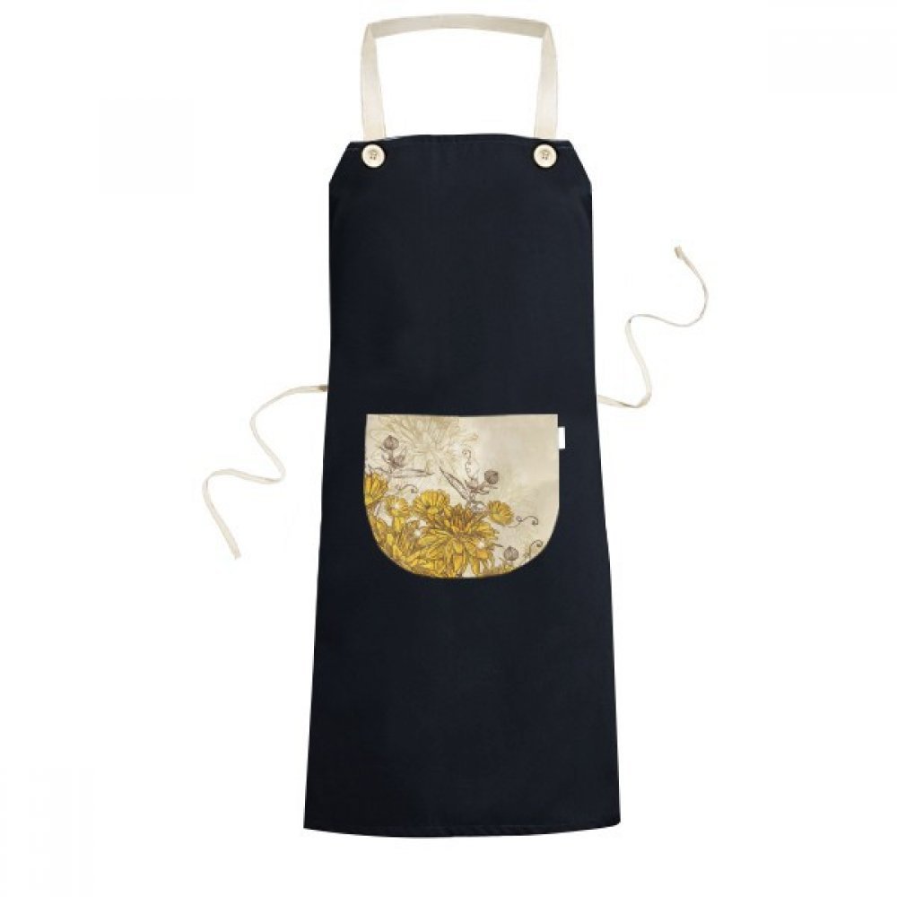 Tablier de cuisine réglable chrysanthème jaune 70x67cm noir pour homme et femme