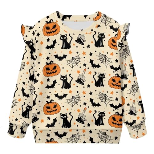 Girls Long Sleeve Sweatshirts Kids Crewneck Ruffle Pullover Top Fall Spring Shirts Graphic Sweatshirts 3-8Years3