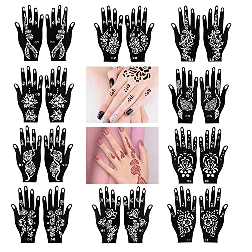 MUNSKT 20 Pieces Hand Shape Tattoo Stencil Sticker Set