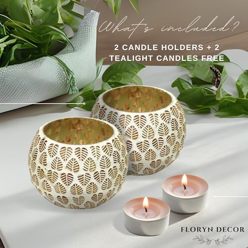 Image of Floryn Decor Morrocan Mosaic Candle Holders | Home Light Decorations Items | Mosaic Glass Tealight Holder | Best lamp for Diwali Decoration | Pack of 2 (with 2 Tealight Candle Free)