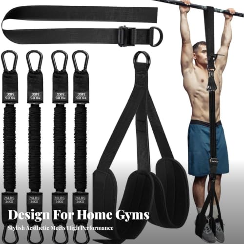 Image of Resistance Band Training System Long Resistance Band System with Storage Bag Snap-Resistant Pull up Assistance Bands for Travel Orange 225LB