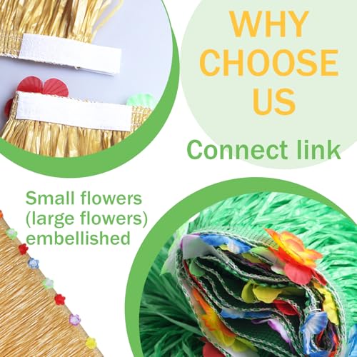 Jupe de table hawaïenne en herbe avec fleurs ornées pour décor tiki - 5