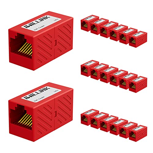 Image of iwillink RJ45 Coupler Ethernet Connector, Female to Female RJ45 Connector for Cat7 Cat6 Cat5e Cat5 Ethernet Cable, Extender Adapter, 20 Pack, Red