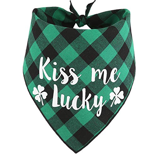 St. Patrick's Day Dog Bandana,Green Plaid Pet St.Patty Day Scarf for Small Medium Large Dogs