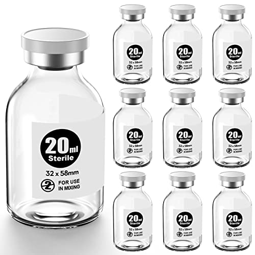 Image of Ks-Tek Sterile Empty Vials with Self Healing Injection Port,with Aluminum Plastic Cap,Sterile Package (20ml Clear,10)