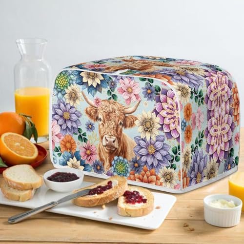 Image of 2 Slice Toaster Dust Cover with Top Hook Kitchen Small Appliance Bread Toaster Oven Dustproof Cover Kitchen Bakeware Protector Boho Floral Highland Cow