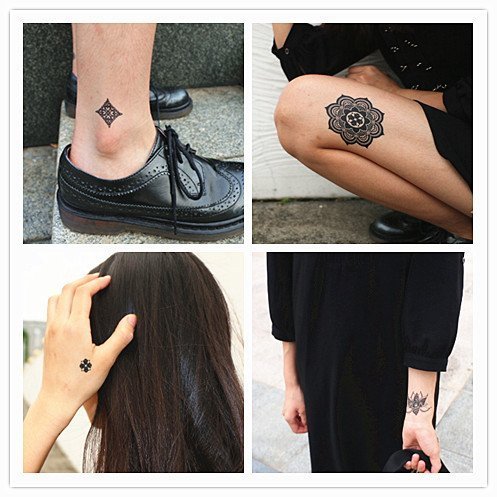 GIFT!!New Tastto 6 Sheets Body Paints Temporary Tattoos White and Black Lace Stickers for Girls and Women with GIFT