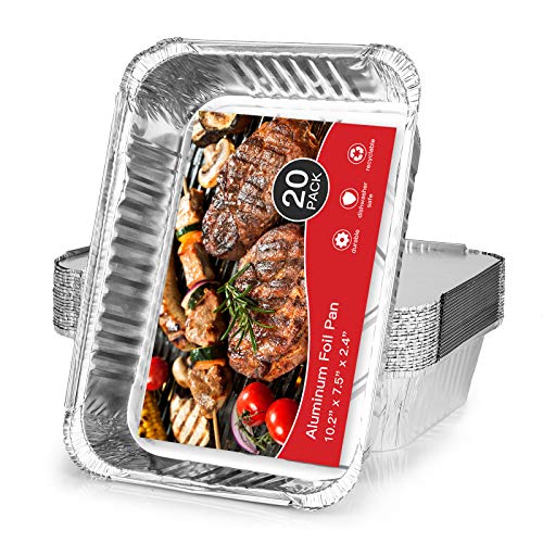 20 Pack Aluminum Pans with Lids, 10.2''x7.5'' Tin Foil Pans Aluminum Trays Disposable Oblong Foil Roasting Pans Reusable Durable Prepping Heavy Duty Foil Food Containers for Cooking Heating Baking 20 Pack Aluminum Pans with Lids, 10.2''x7.5'' Tin Foil Pans Aluminum Trays Disposable Oblong Foil Roasting Pans Reusable Durable Prepping Heavy Duty Foil Food Containers for Cooking Heating Baking