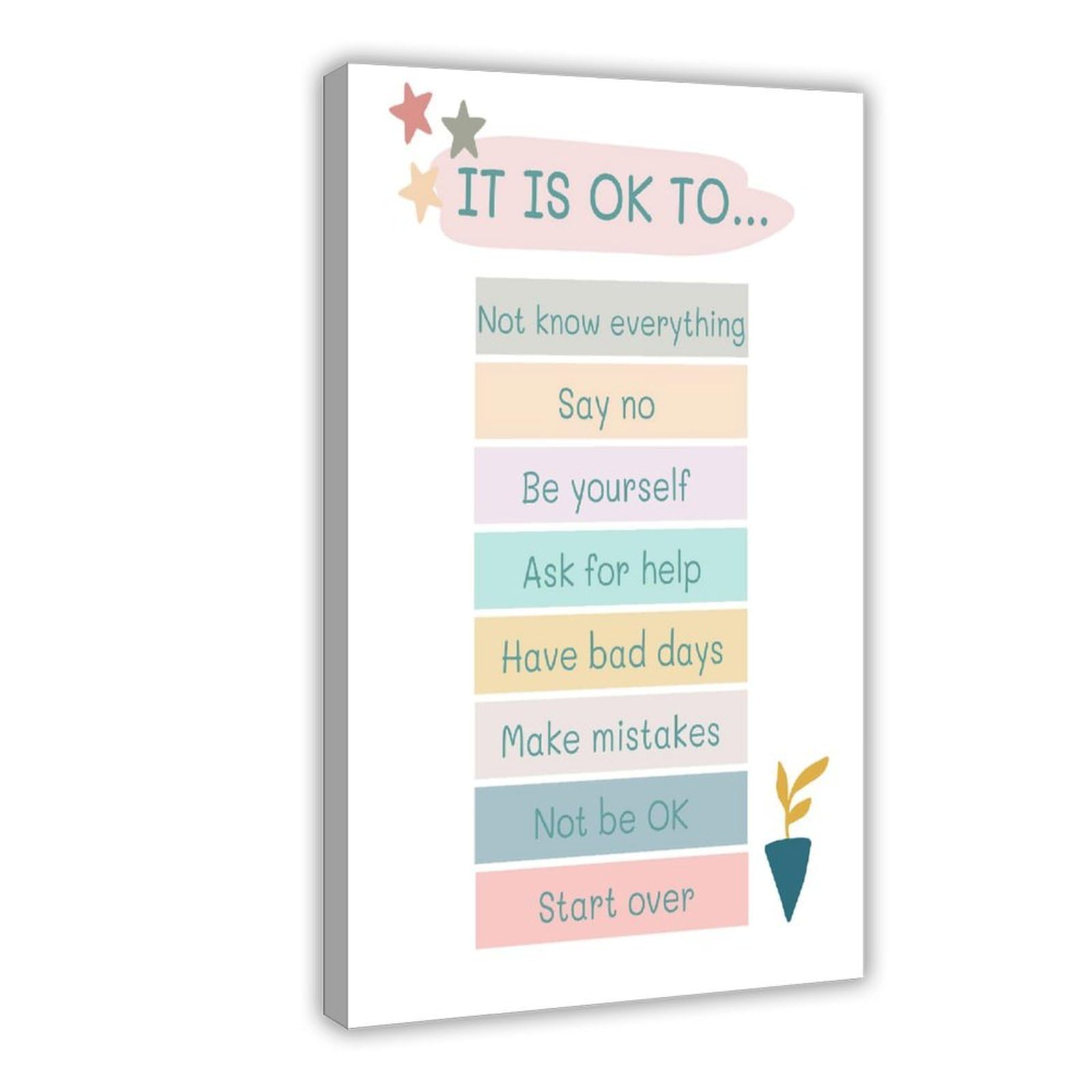 GJtyRFH It's OK Embrace Self - Compassion for Mental Wellness Canvas Art Wall Decor Posters Home Bar Restaurant Garage Cafe Logo Gift 12" L X 18" W